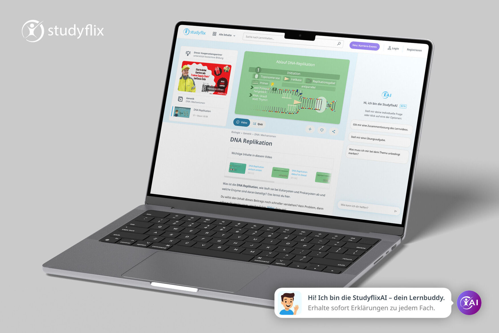 Laptop mit Chat in unserer KI -Anwendung studyflix-chatbot