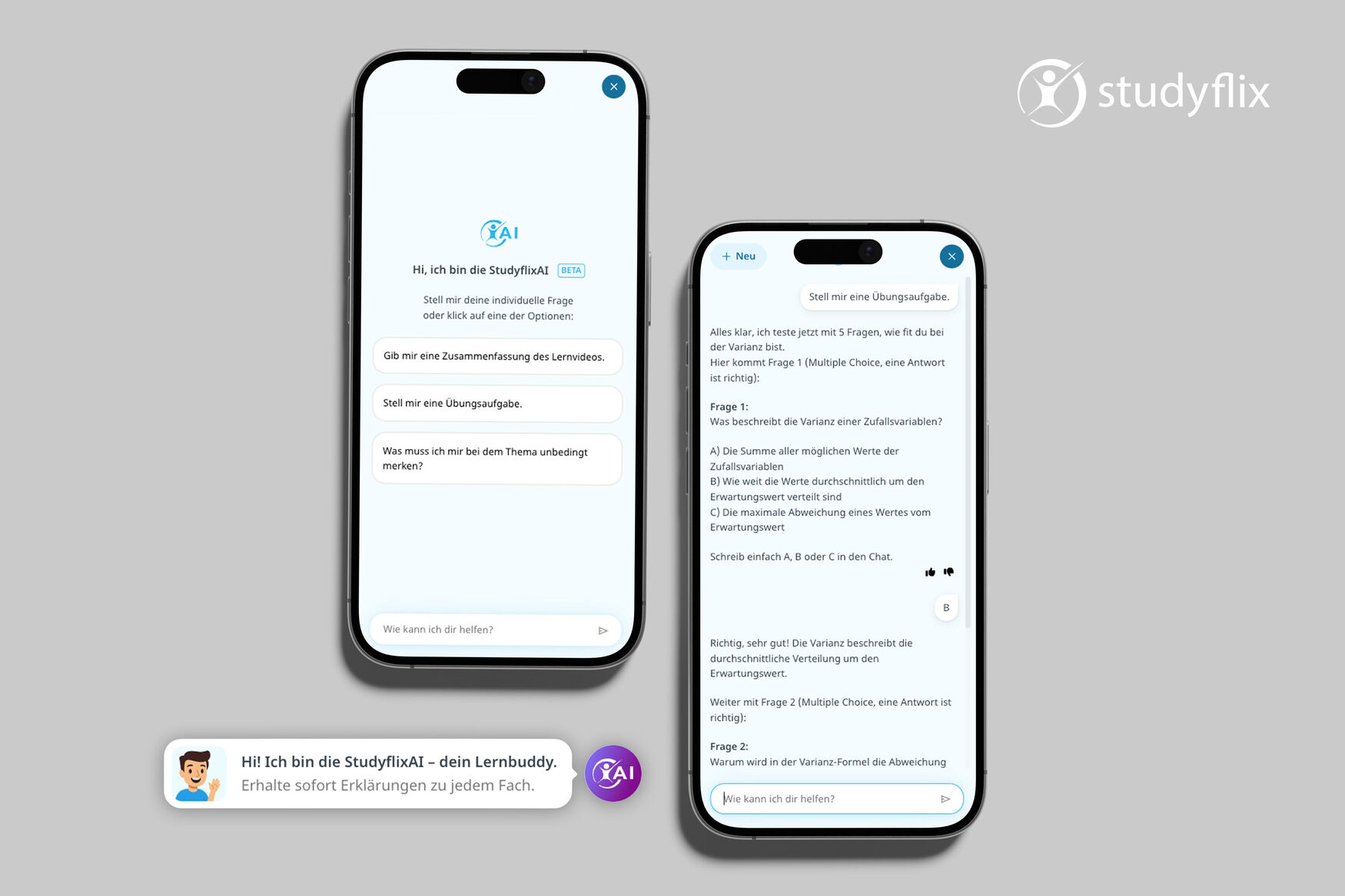 Handy mit Chat in unserer KI -Anwendung studyflix-chatbot